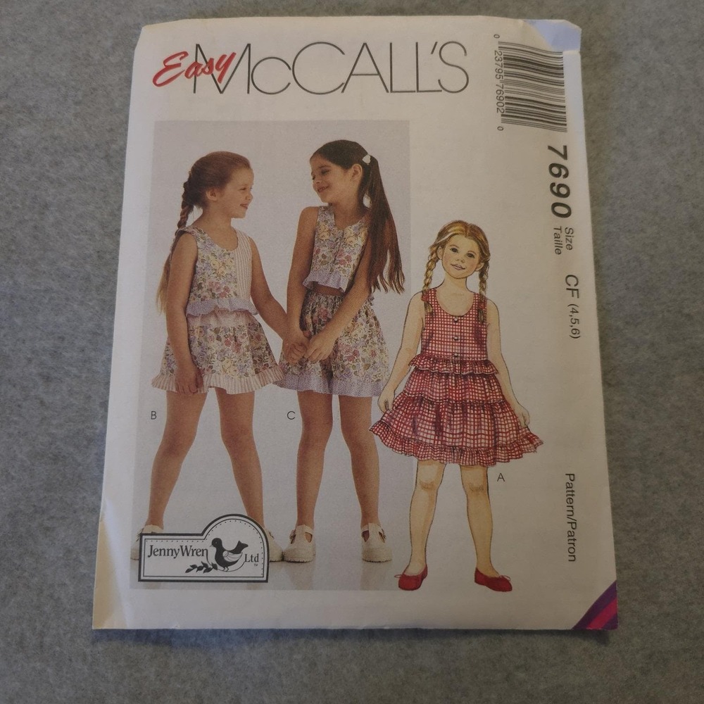 McCall's 7690 Girl's Dress Pattern 4-6 Uncut Ruffle Dress Easy Sewing Vintage